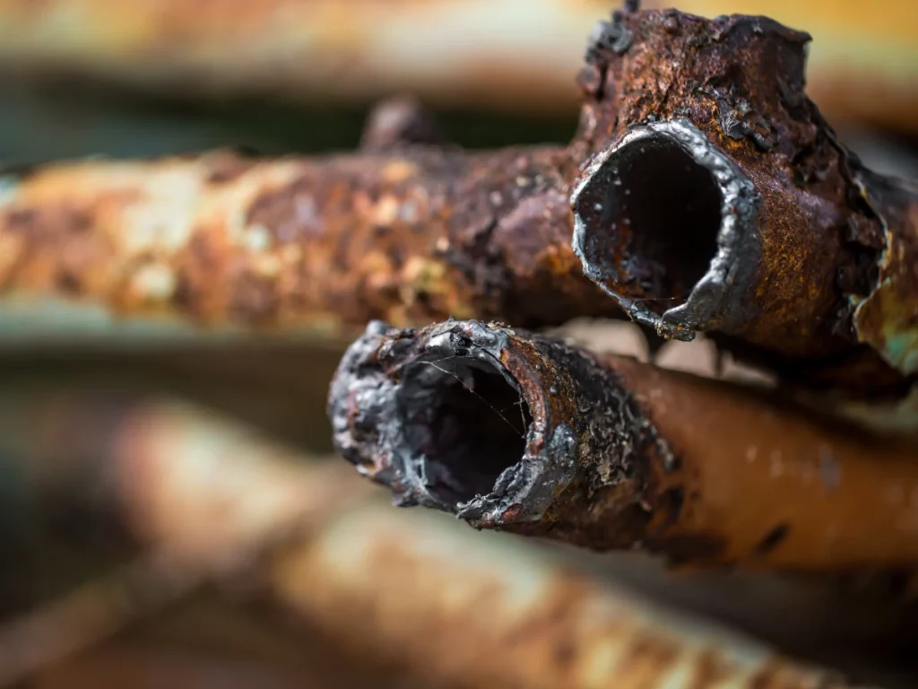 Rusty and damaged pipes due to harsh drain cleaners